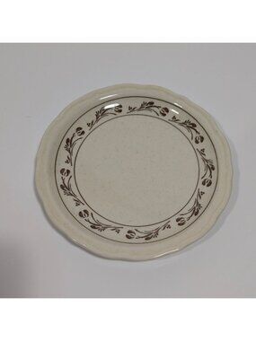 Syracuse China Beige Brown Scalloped Round Plate Floral Vine Vintage